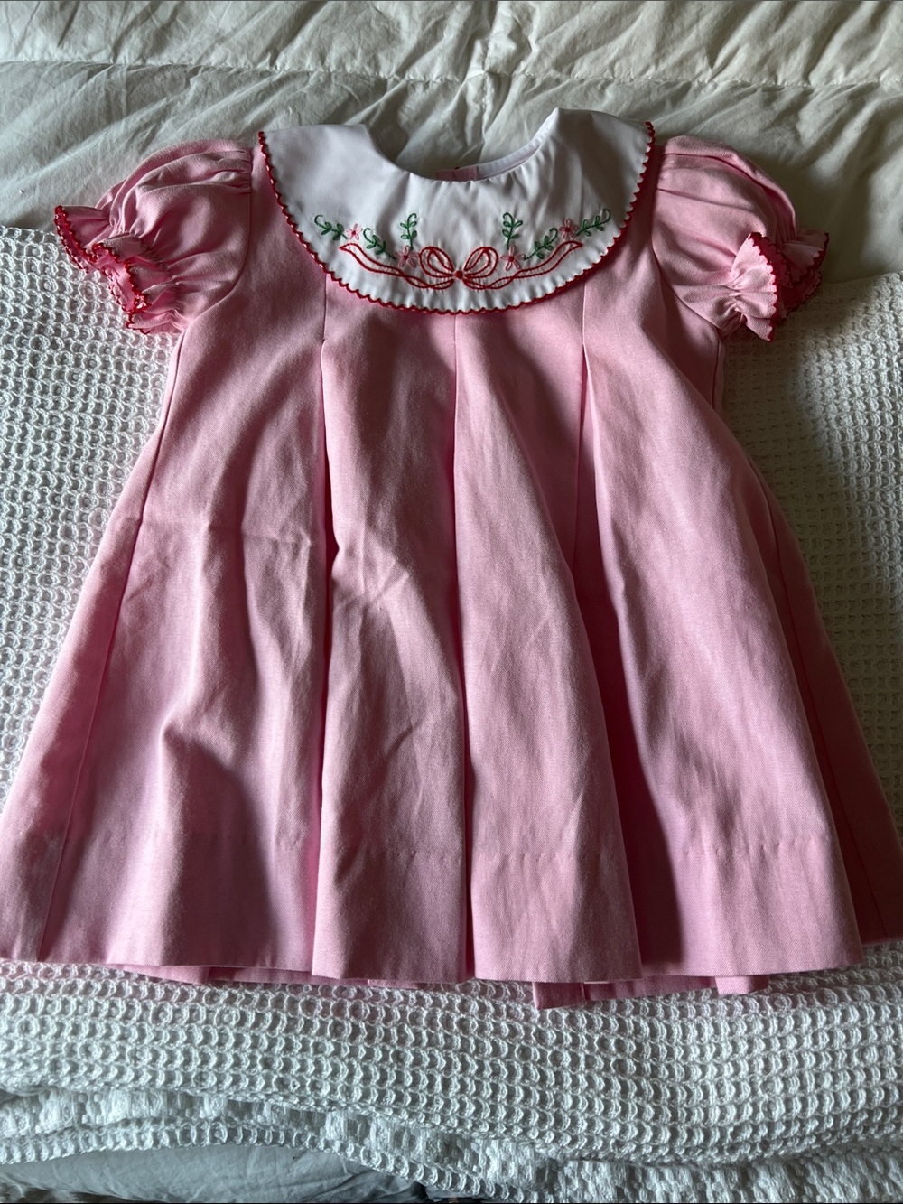 Little Girls Pink Embroidered Collar Party Dress